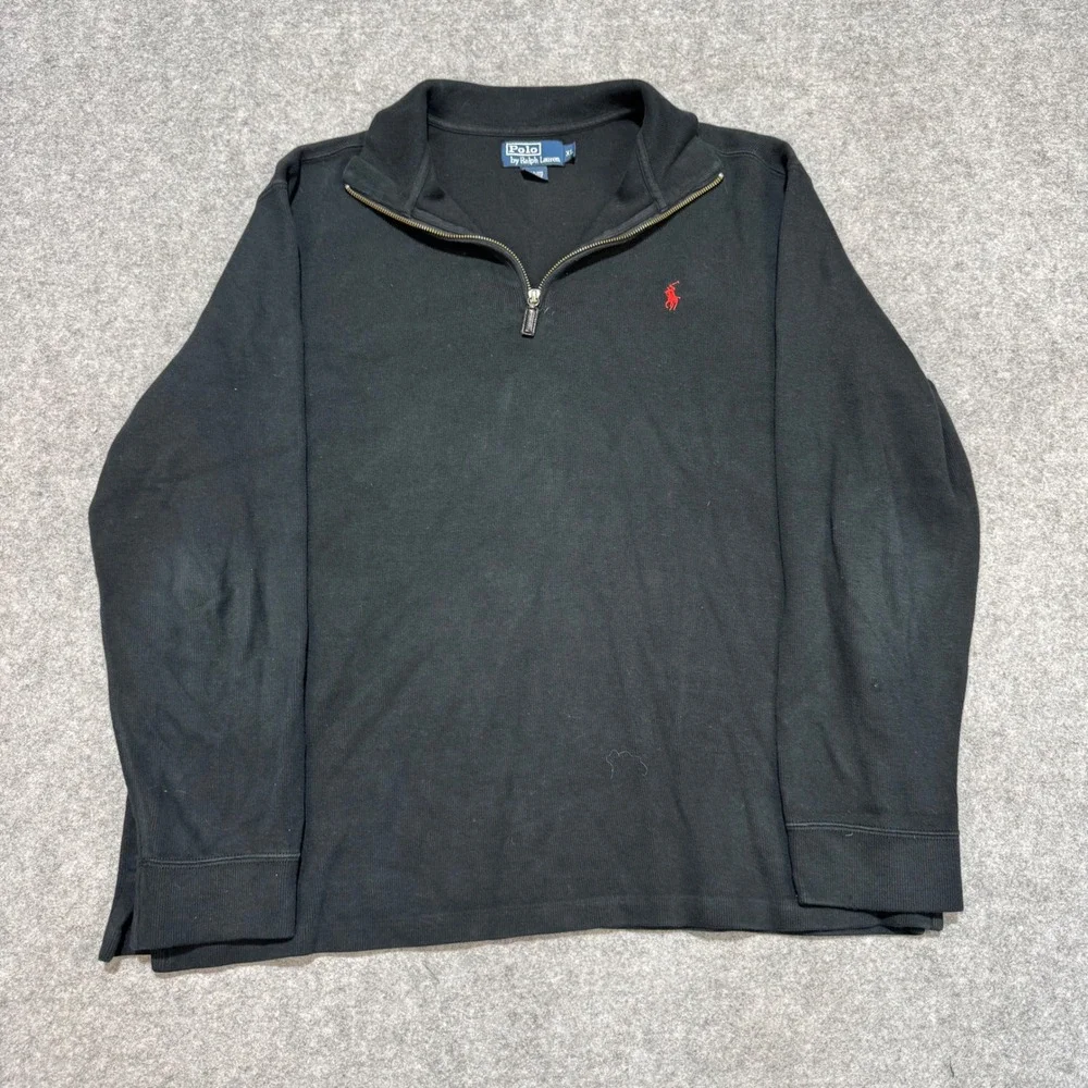 Polo Ralph Lauren Mens XL Black Quarter Zip Pullover Cotton Knit Sweater Pony
